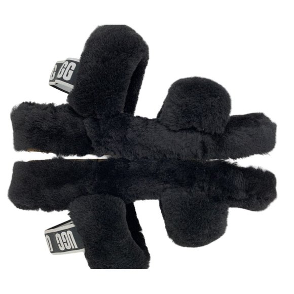 UGG Womens Fluff Oh Yeah Slide Slippers Sherpa Black Size 8 EUC $120 6806 Sling - Picture 5 of 12